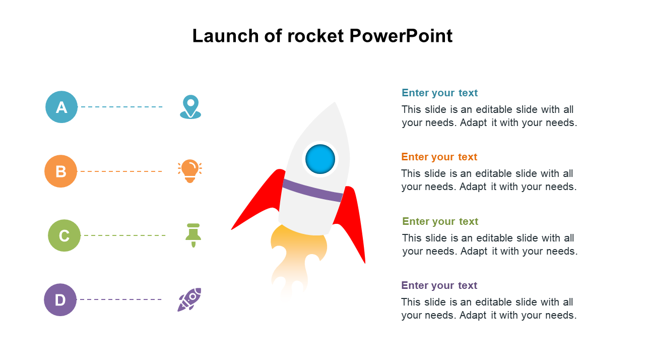 Launch Of Rocket PowerPoint Template With Four Node